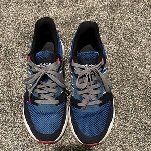 adidas women’s Navy and Gray Mesh Athletic Sneakers with Pink Accents